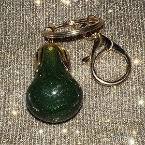 Green Glitter Pear Keychain with Gold Accents